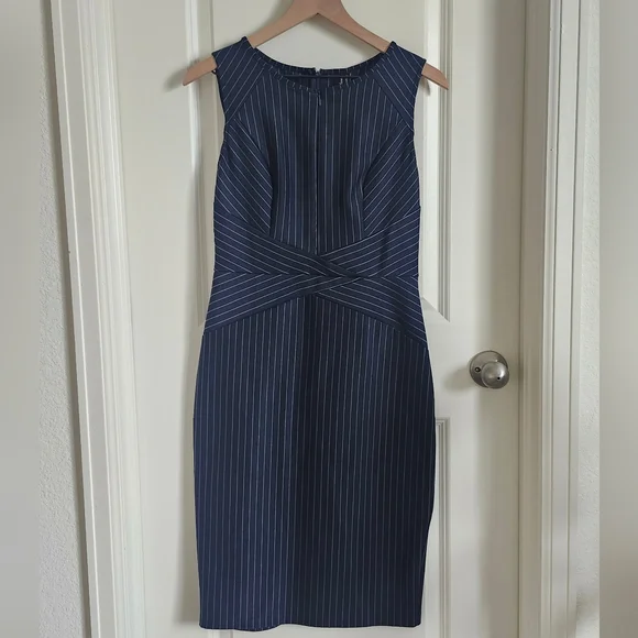 Elegant Navy Pinstripe Dress - Picture 1 of 13
